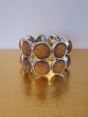 Sparkly Stretch Bracelet. Silver Tone. Wide. Statement.